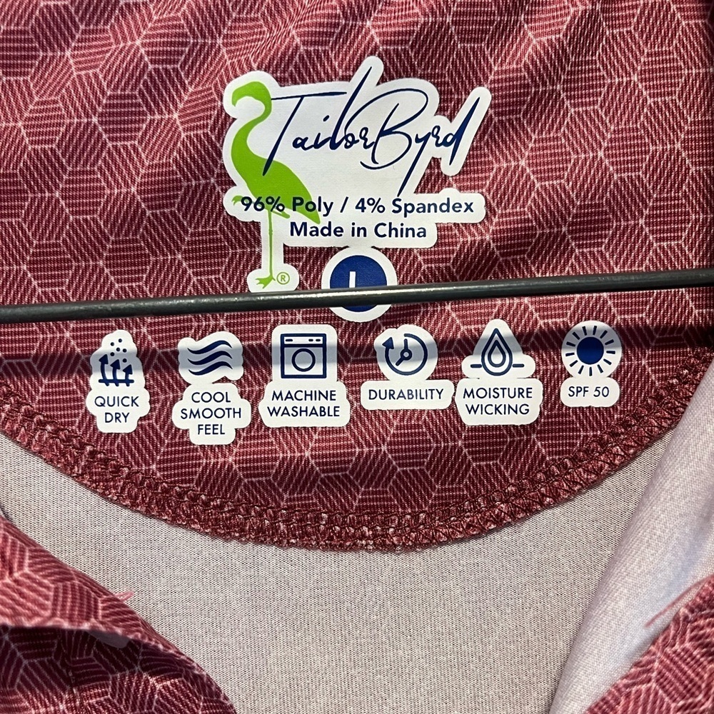 Tailor Byrd Performance Polo Burgundy Geometric Men’s L. - Picture 3 of 8